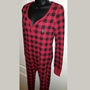 VS PINK M Red & Black Plaid Onesie W/ Gold Medium